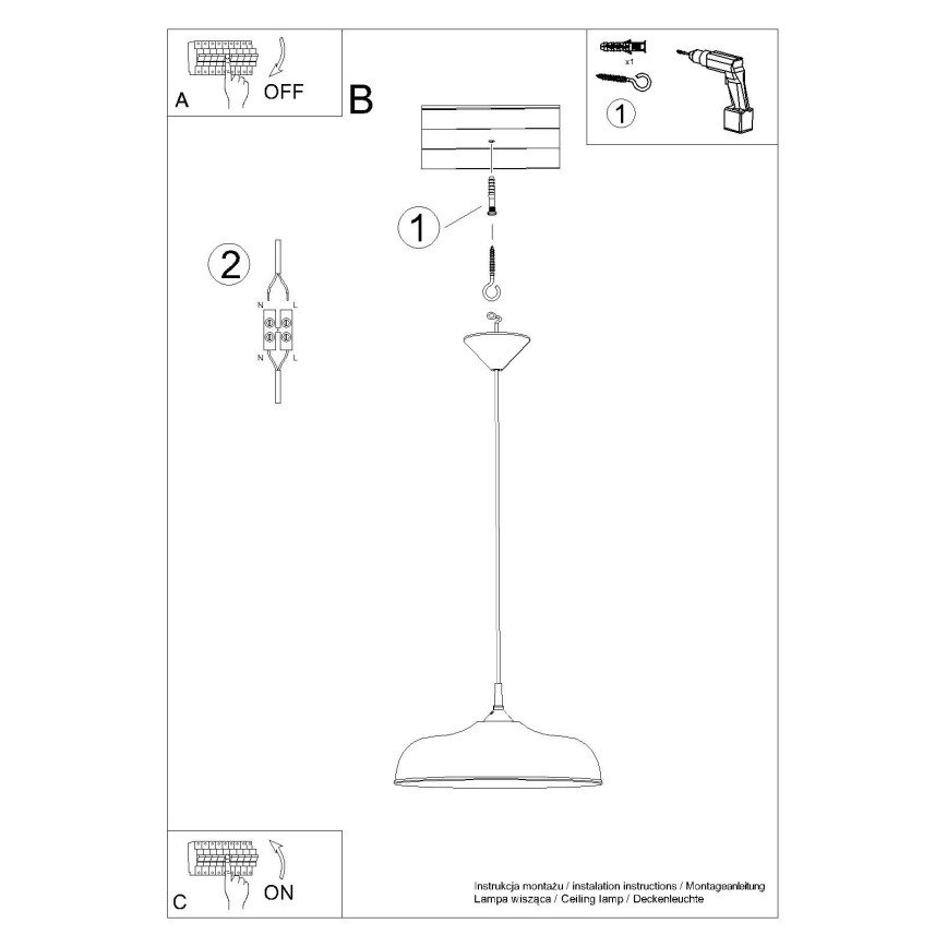 Hanglamp aan een koord GINA 1xE27/15W/230V diameter 38 cm zwart