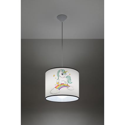 Kinder hanglamp aan een koord UNICORN 1xE27/15W/230V diameter 30 cm eenhoorn