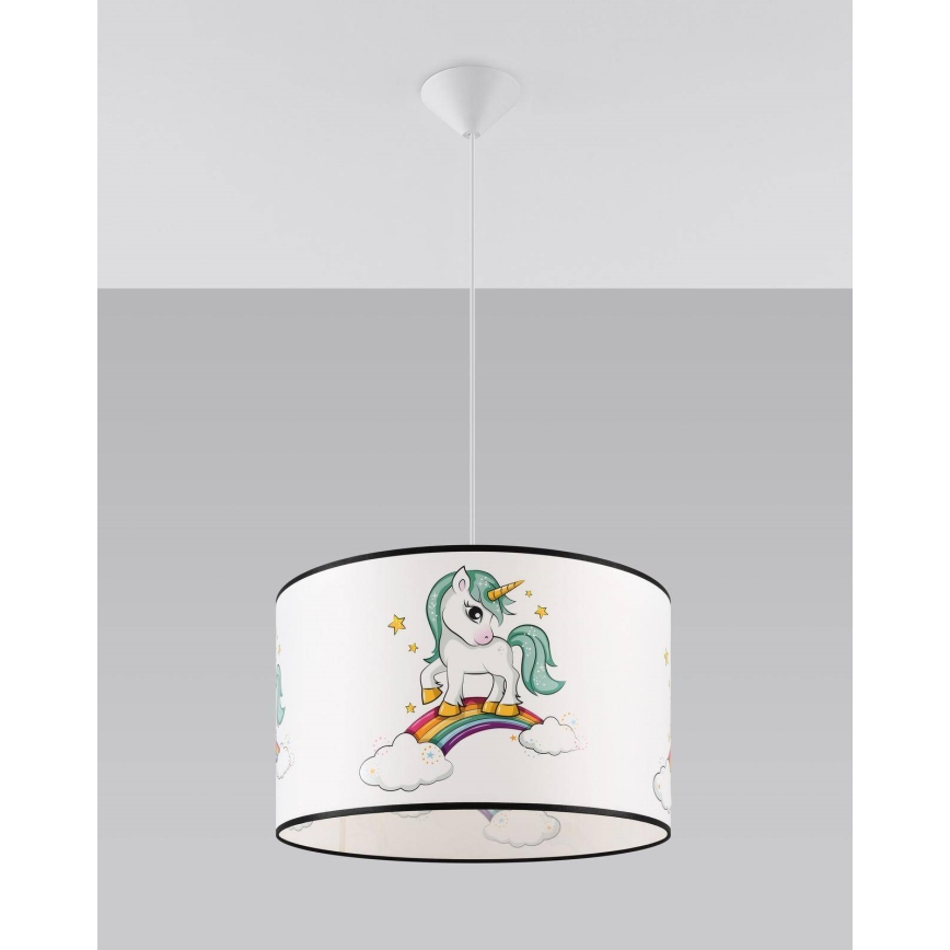 Kinder hanglamp aan een koord UNICORN 1xE27/15W/230V diameter 40 cm eenhoorn