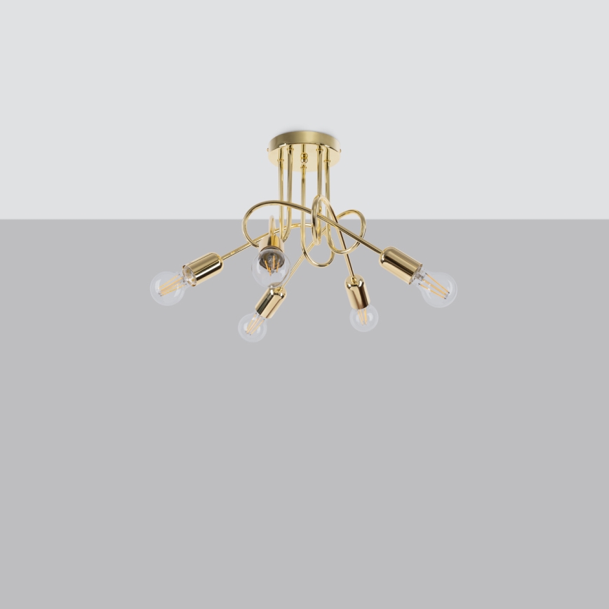 Bevestigde hanglamp LOOP 5xE27/15W/230V goud