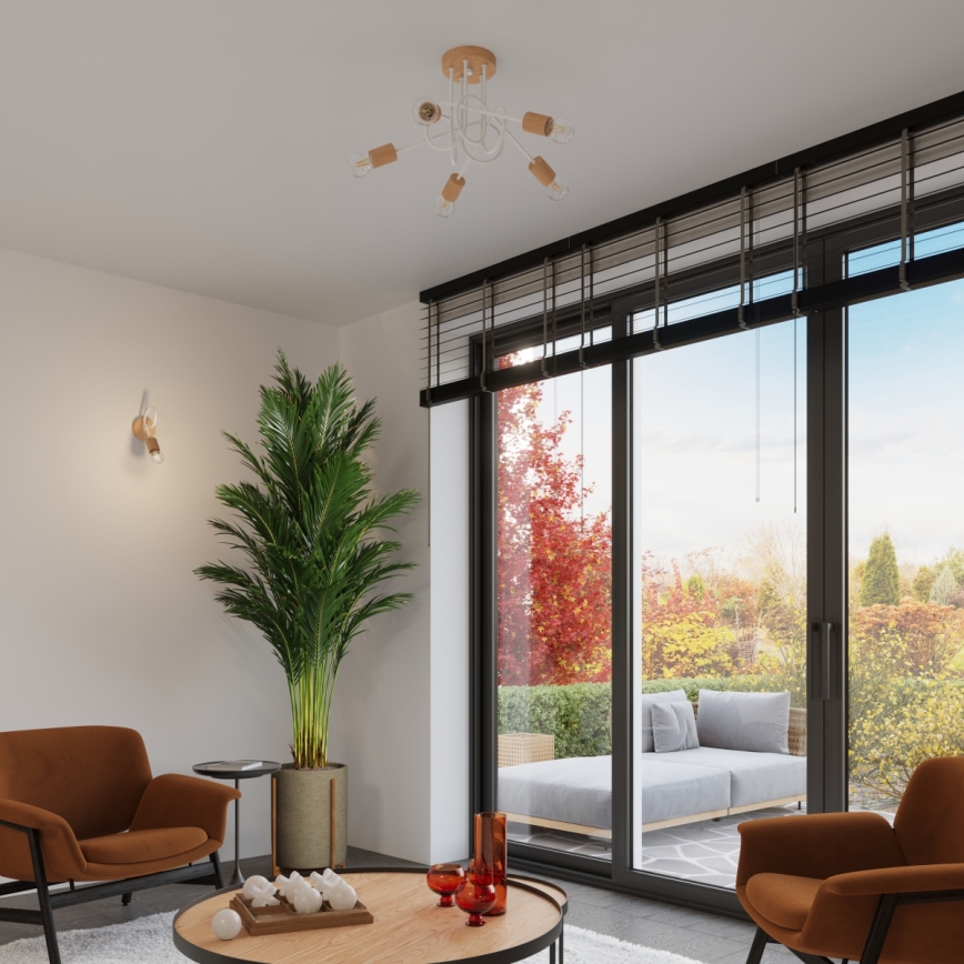 Wandlamp EMBER 1xE27/15W/230V wit/beige/beuken