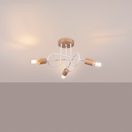Bevestigde hanglamp EMBER 3xE27/15W/230V wit/beige/beuken
