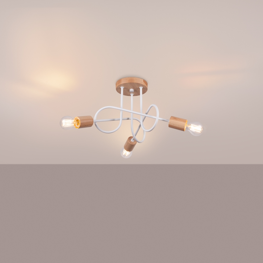 Bevestigde hanglamp EMBER 3xE27/15W/230V wit/beige/beuken