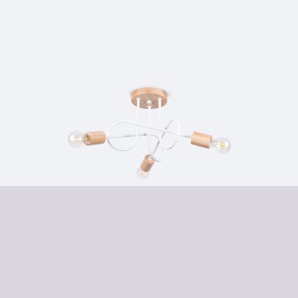 Bevestigde hanglamp EMBER 3xE27/15W/230V wit/beige/beuken
