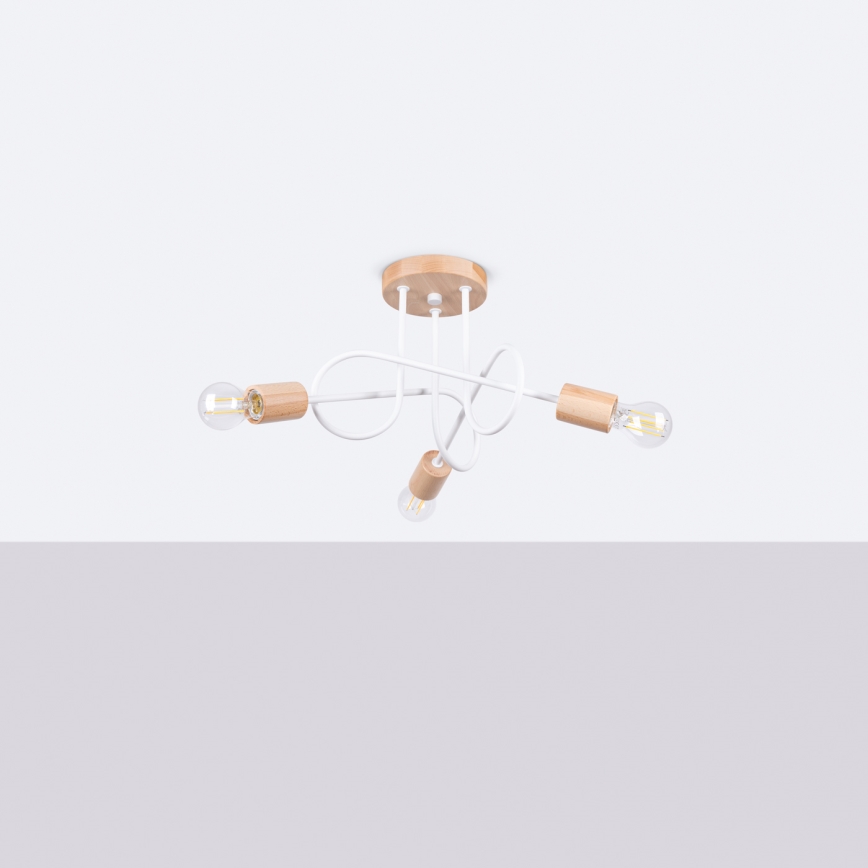 Bevestigde hanglamp EMBER 3xE27/15W/230V wit/beige/beuken