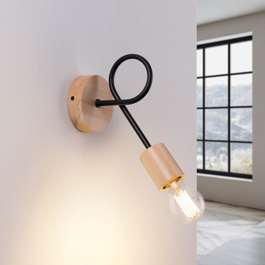 Wandlamp EMBER 1xE27/15W/230V zwart/beige/beuken