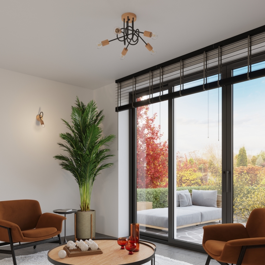 Wandlamp EMBER 1xE27/15W/230V zwart/beige/beuken