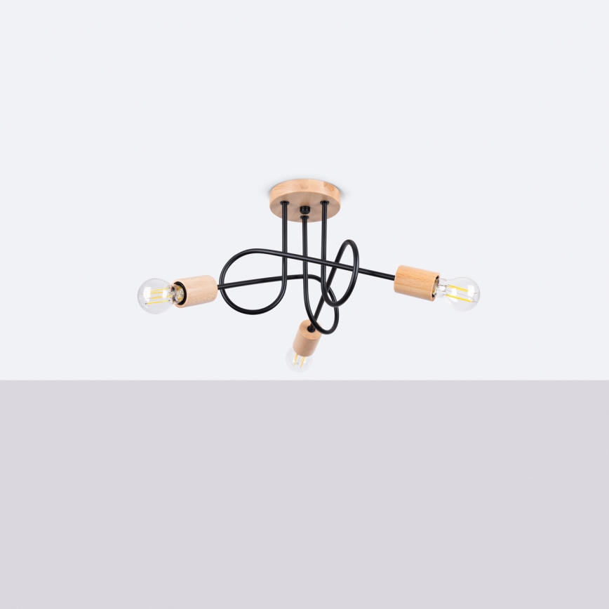 Bevestigde hanglamp EMBER 3xE27/15W/230V zwart/beige/beuken