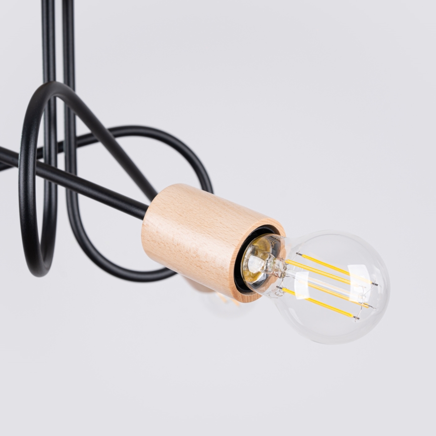 Bevestigde hanglamp EMBER 3xE27/15W/230V zwart/beige/beuken