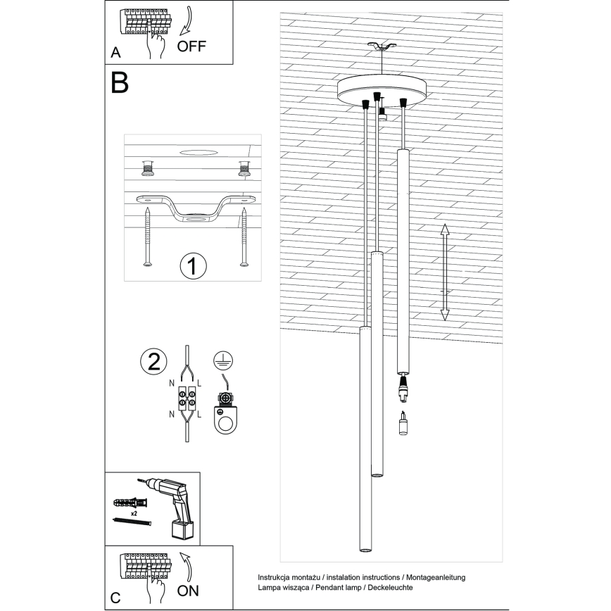 Hanglamp aan een koord PASTELO 3xG9/8W/230V crème