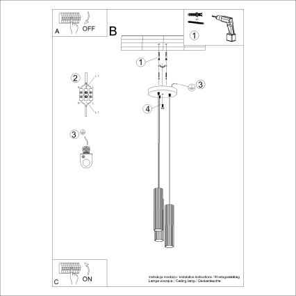 Hanglamp aan een koord KARBON 3xGU10/10W/230V rood