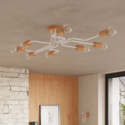 Bevestigde hanglamp TIMBO 8xE27/15W/230V wit/beige/beuken