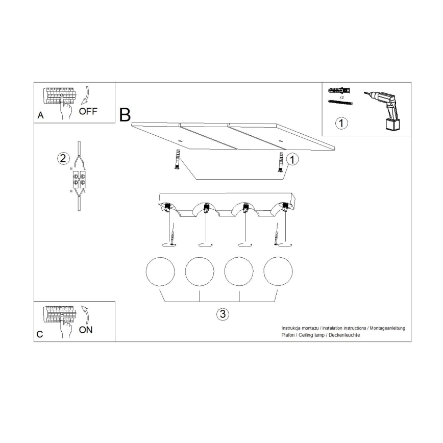Plafondlamp BULBO 4xG9/8W/230V beuken/wit