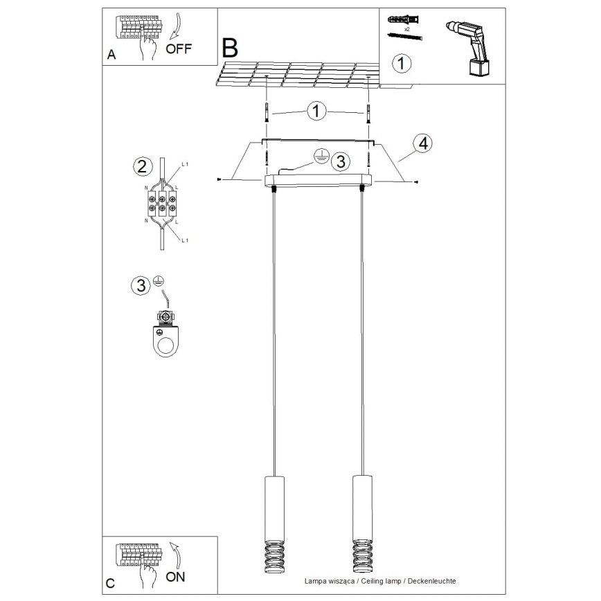 Hanglamp aan een koord LAMI 2xGU10/10W/230V wit