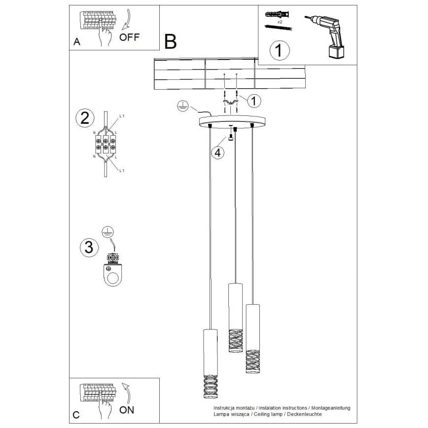 Hanglamp aan een koord LAMI 3xGU10/10W/230V wit