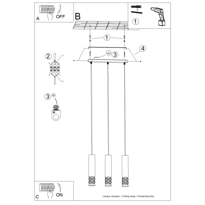 Hanglamp aan een koord LIRO 3xGU10/10W/230V wit