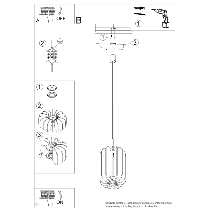 Hanglamp met snoer MULA 1xE27/15W/230V Ø 27 cm crème