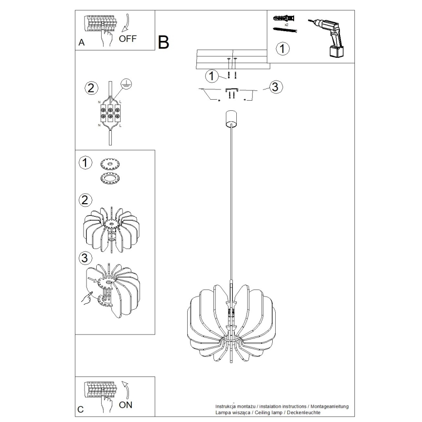 Hanglamp aan snoer MULA 1xE27/15W/230V Ø 45 cm crème
