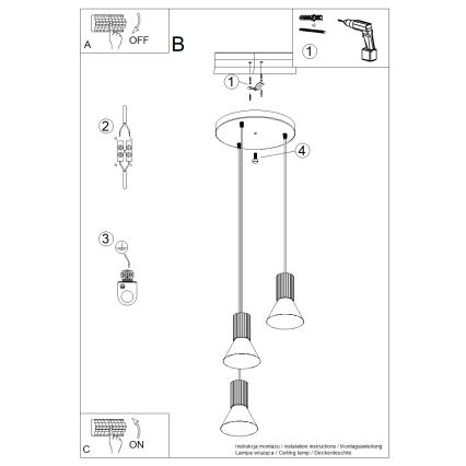 Hanglamp aan snoer ESTRIA, 3xE14/10W/230V, Ø 30 cm, crème