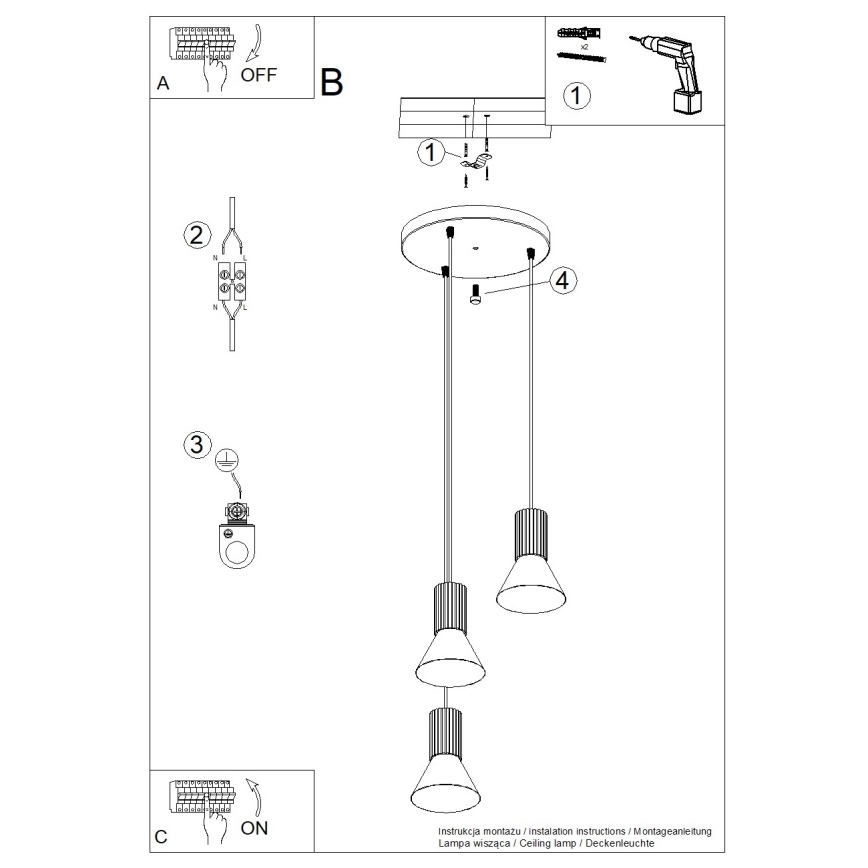 Hanglamp aan snoer ESTRIA, 3xE14/10W/230V, Ø 30 cm, crème