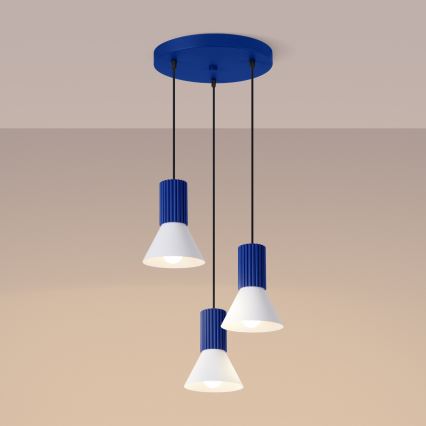 Hanglamp aan snoer ESTRIA 3xE14/10W/230V Ø 30 cm blauw