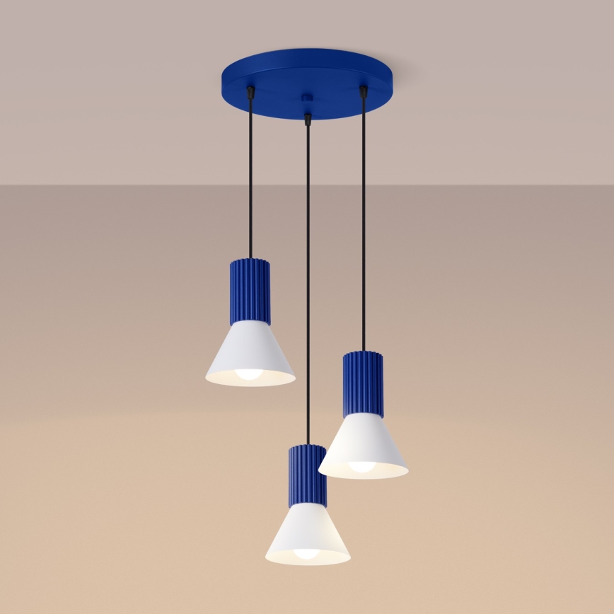 Hanglamp aan snoer ESTRIA 3xE14/10W/230V Ø 30 cm blauw