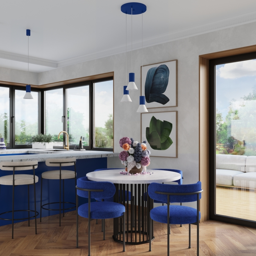 Hanglamp aan snoer ESTRIA 3xE14/10W/230V Ø 30 cm blauw