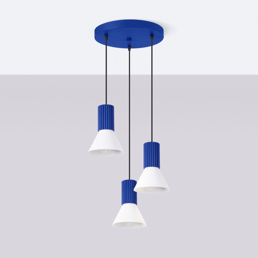 Hanglamp aan snoer ESTRIA 3xE14/10W/230V Ø 30 cm blauw
