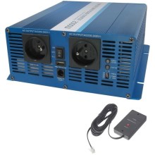 Spanningsomzetter 2000W/12V/230V + afstandsbediening met draad