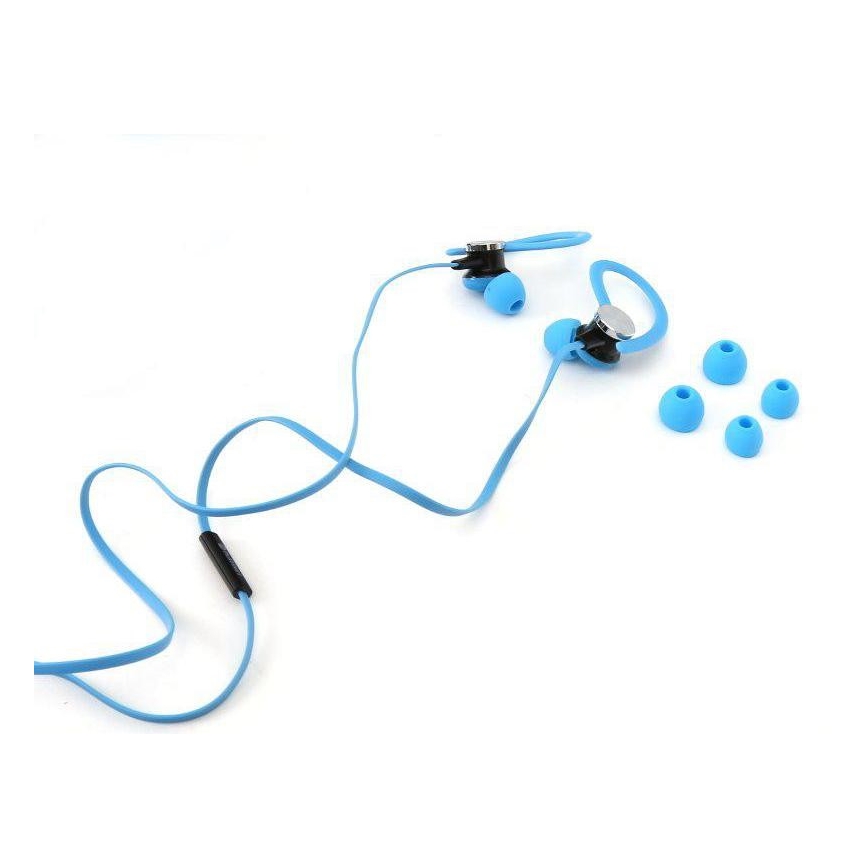Sport koptelefoon met microfoon en hoesje blauw