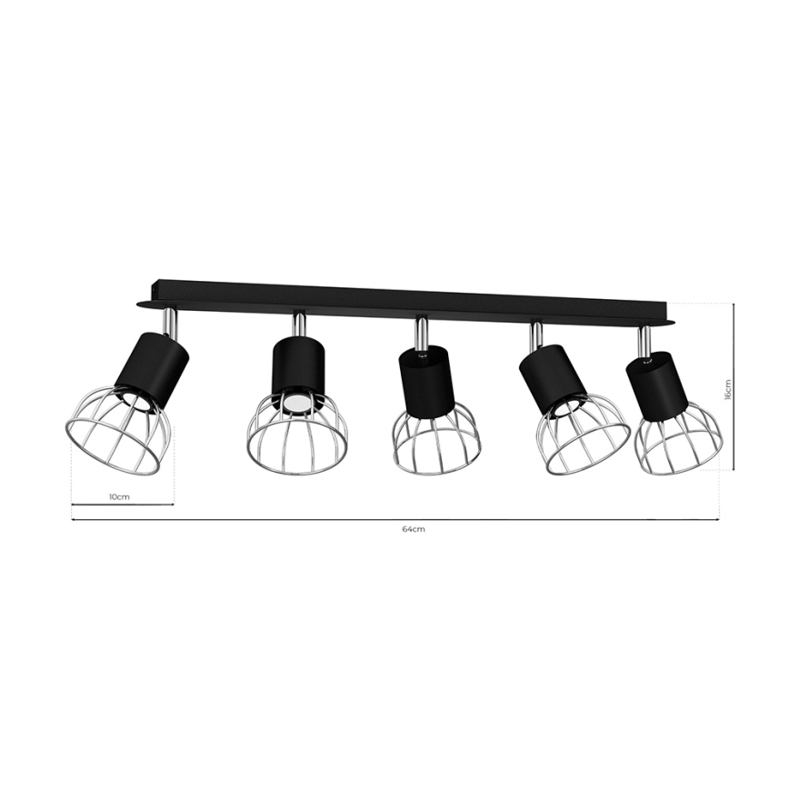 Spot DANTE 5xGU10/25W/230V zwart/glanzend chroom