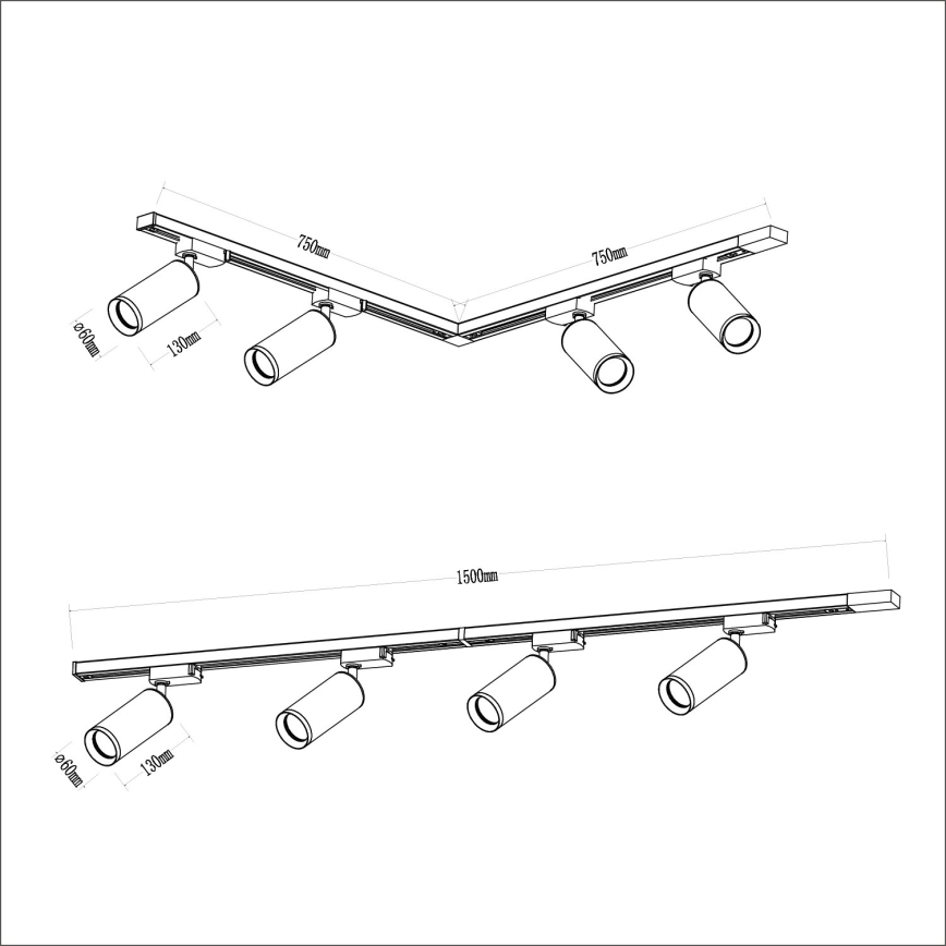 Spot in een rail systeem MICA 4xGU10/10W/230V zwart