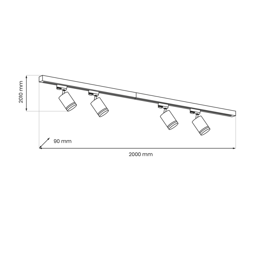 Spot in een rail systeem PIPE 4xGU10/10W/230V 2x1m zwart