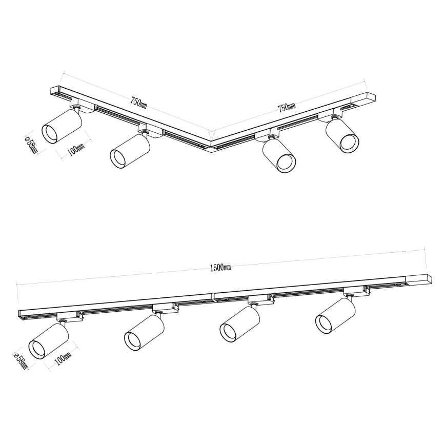 Spot in een rail systeem PIPE 4xGU10/10W/230V zwart