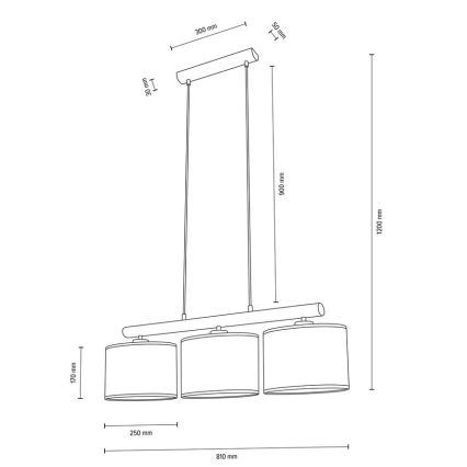 Hanglamp aan een koord MERCEDES 3xE27/40W/230V crème/eiken – FSC gecertificeerd