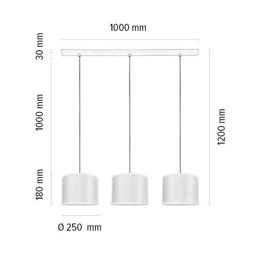 Hanglamp aan een koord BENITA 3xE27/40W/230V wit/eiken – FSC gecertificeerd