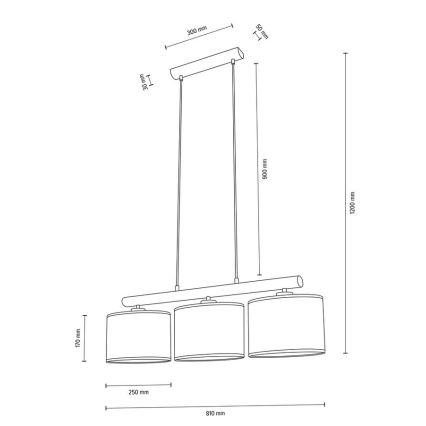 Hanglamp aan een koord MERCEDES 3xE27/40W/230V wit/eiken – FSC gecertificeerd