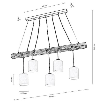 Hanglamp aan een koord TRENO 5xE27/25W/230V Dennenboom – FSC gecertificeerd