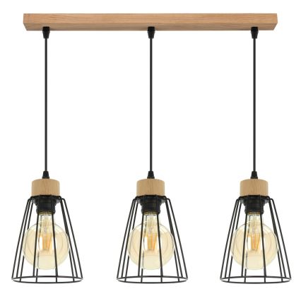 Spot-Light - Hanglamp aan een koord ORAZIO 3xE27/60W/230V eiken - FSC-gecertificeerd
