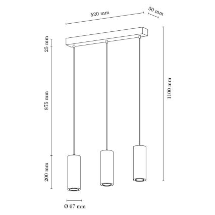 LED Hanglamp aan koord PIPE 3xGU10/5W/230V mat eiken  - FSC-gecertificeerd