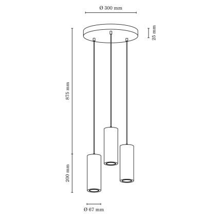 LED Hanglamp aan koord PIPE 3xGU10/5W/230V mat eiken - FSC-gecertificeerd