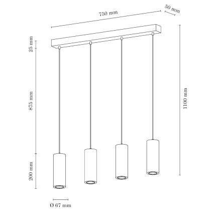 LED Hanglamp aan koord PIPE 4xGU10/5W/230V mat eiken  - FSC-gecertificeerd