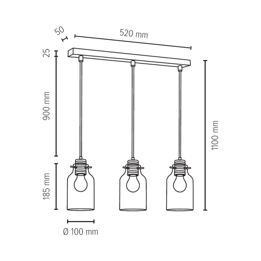 Hanglamp aan een koord ALESSANDRO 3xE27/60W/230V eiken