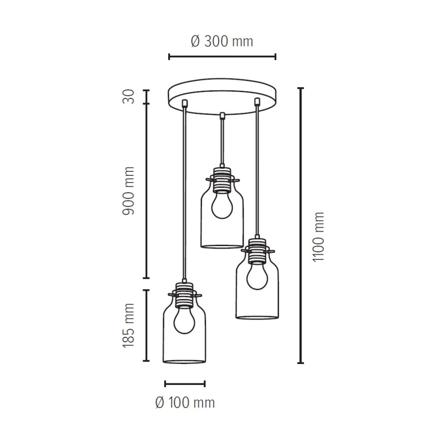 Hanglamp aan een koord ALESSANDRO 3xE27/60W/230V beuken