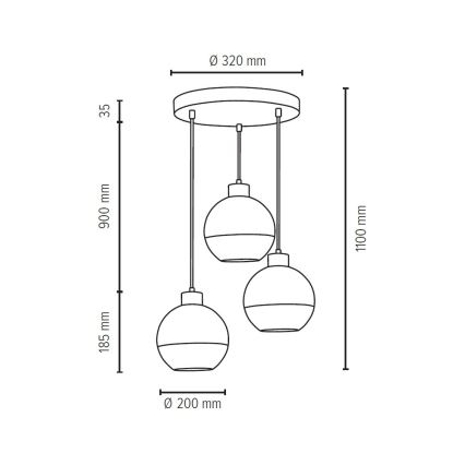 Hanglamp aan koord FRESH 3xE27/60W/230V - FSC-gecertificeerd