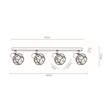 Plafondspot PHIPHI 4xE27/60W/230V eiken - FSC-gecertificeerd