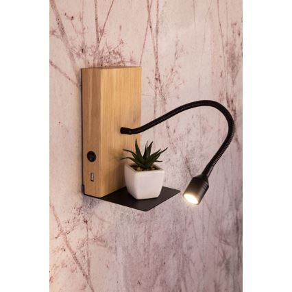 LED wand verlichting LECTOR LED/2,5W/230V USB eiken