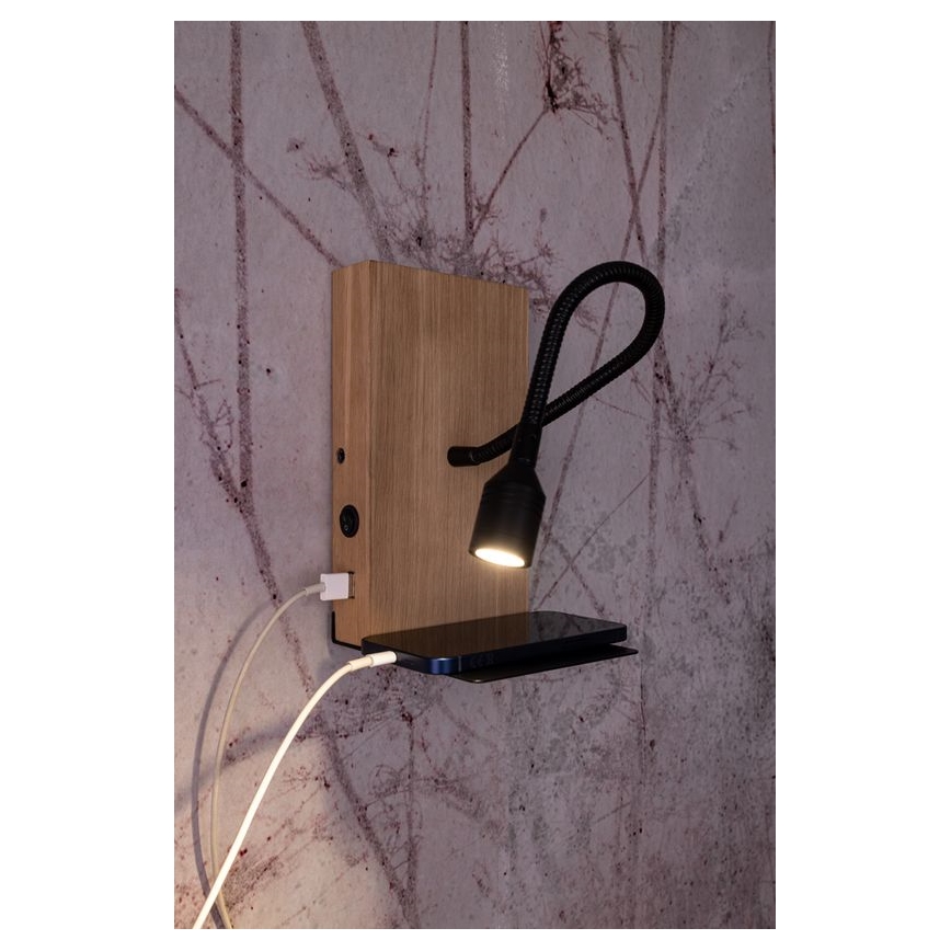 LED wand verlichting LECTOR LED/2,5W/230V USB eiken