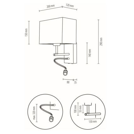 LED Flexibel lamp BOHO 1xE27/25W + LED/1W/230V eiken