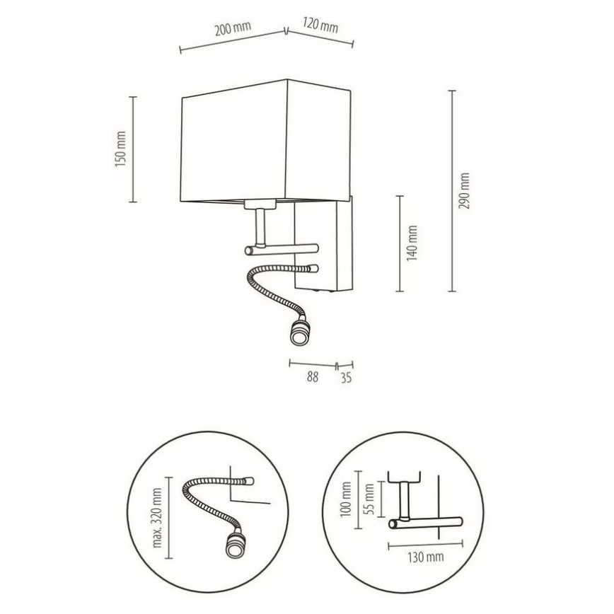 LED Flexibel lamp BOHO 1xE27/25W + LED/1W/230V eiken